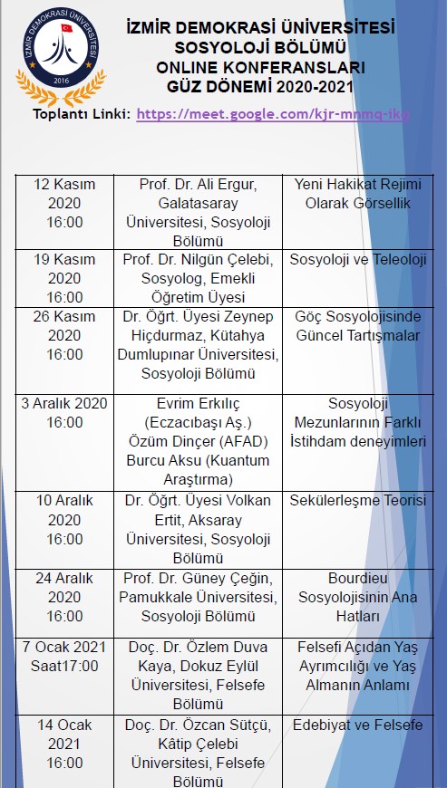 İDÜ - Sosyoloji Bölümü Online Konferansları
